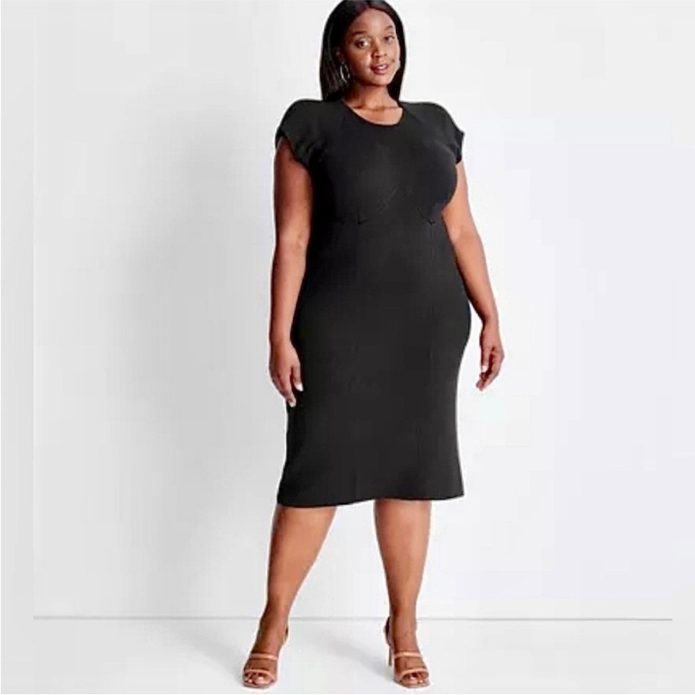 Future Collective Open Back Short Sleeve Sweater Midi Dress